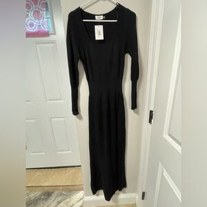NWT Bluivy Black Knit Maxi Dress – Long Sleeve Scoop Neck